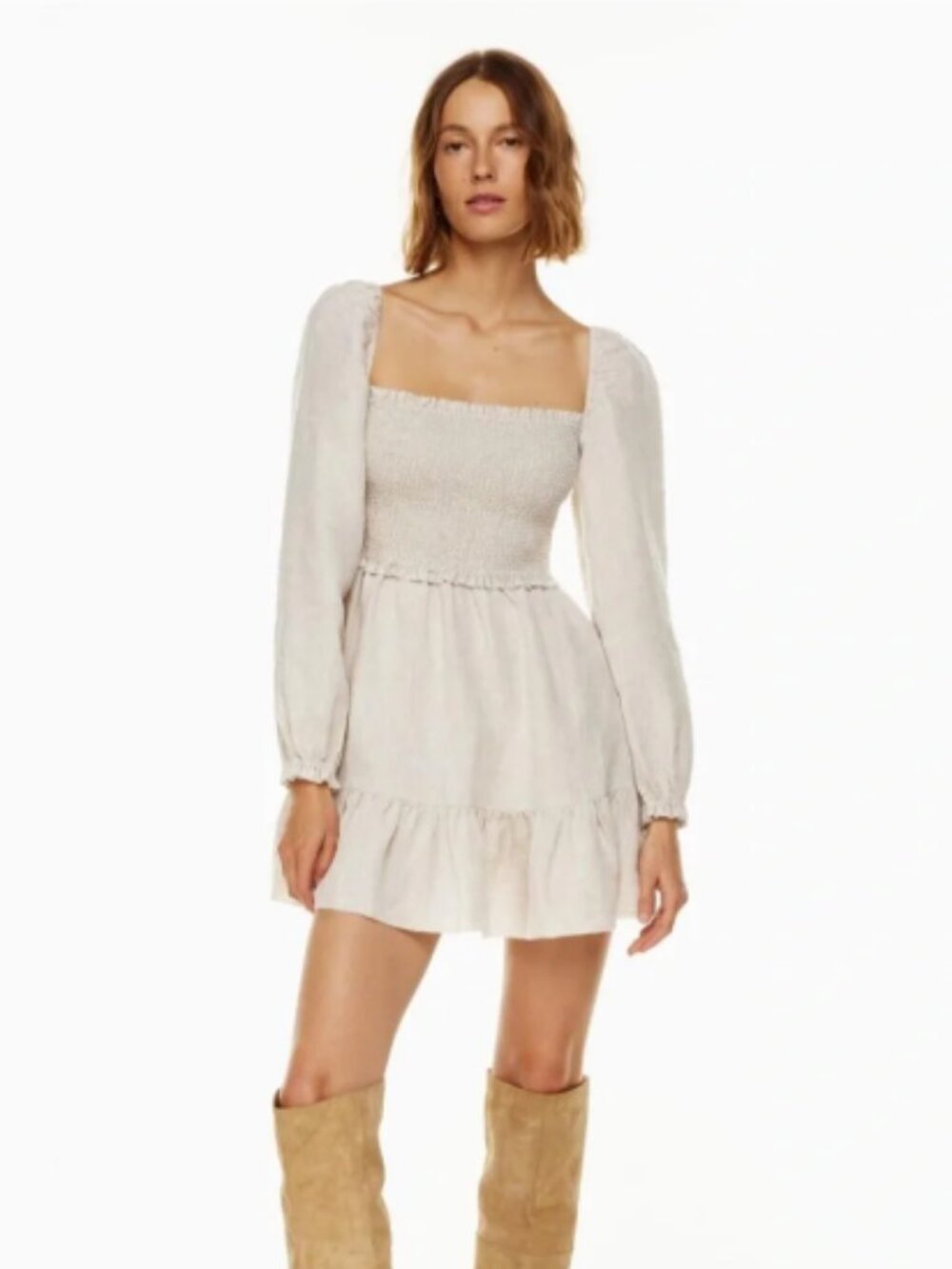 [aritzia] wilfred smocked linen villa dress-white Size M